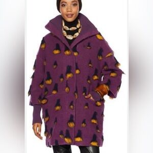 Rara Avis by Iris Apfel Purple Textured Knit Jacket with Yellow Tufts - Small